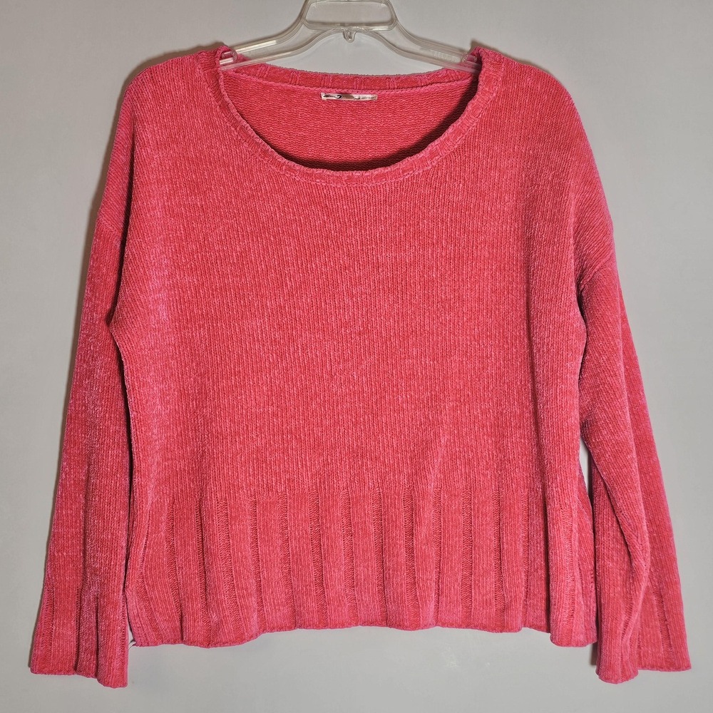 Seven7 Sweater Womens XL Pink Chenille Ribbed Hem Pullover Soft Cozy Plush Knit